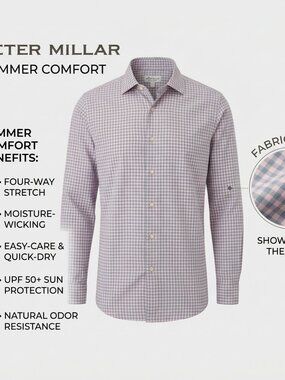 Peter Millar Summer Comfort Shirt Mens 2XL Plaid Button Down Casual Long Sleeve